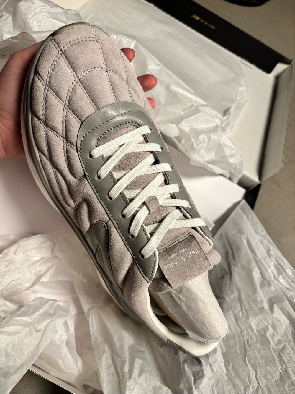 NWT rag & bone Quilted Suede Platform Sneaker in Light Gray and Off-White - Picture 2 of 16
